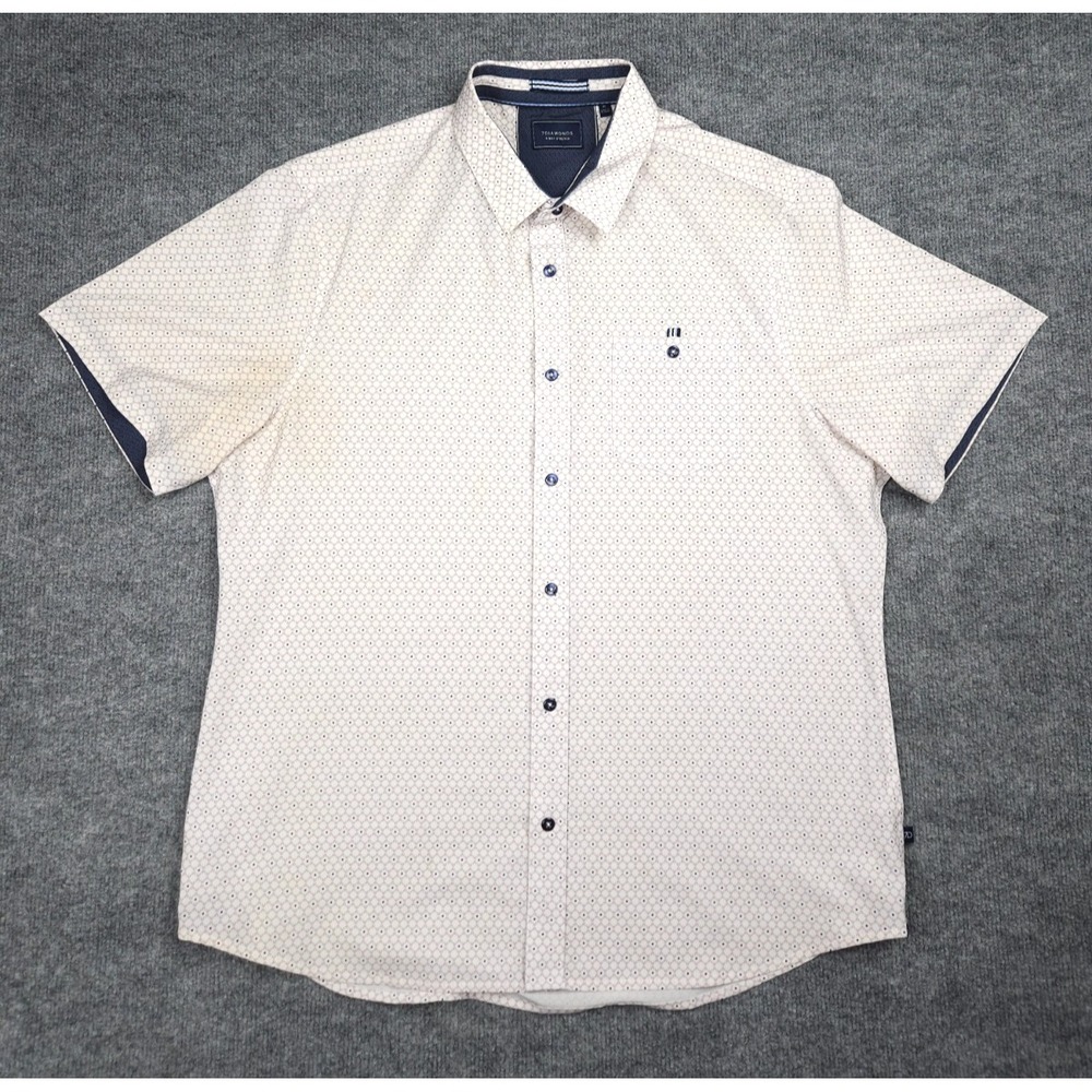 7 Diamonds 4 Way Stretch Shirt Men's XL White Short Sleeve Abstract PIT STAIN
